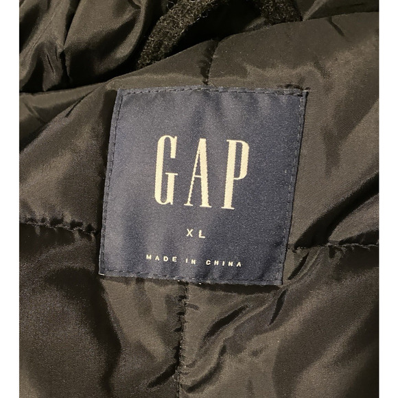 Gap Mens Coat Extra-Large Black Heavy Wool Blend Faux Fur Collar Hooded Jacket - Picture 9 of 16